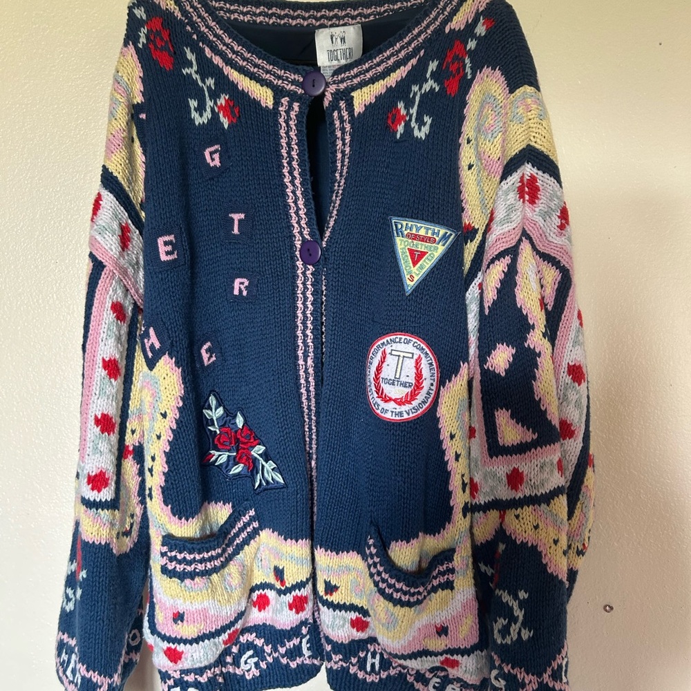 Together Navy And Multicolor Patterned Cardigan - image 1